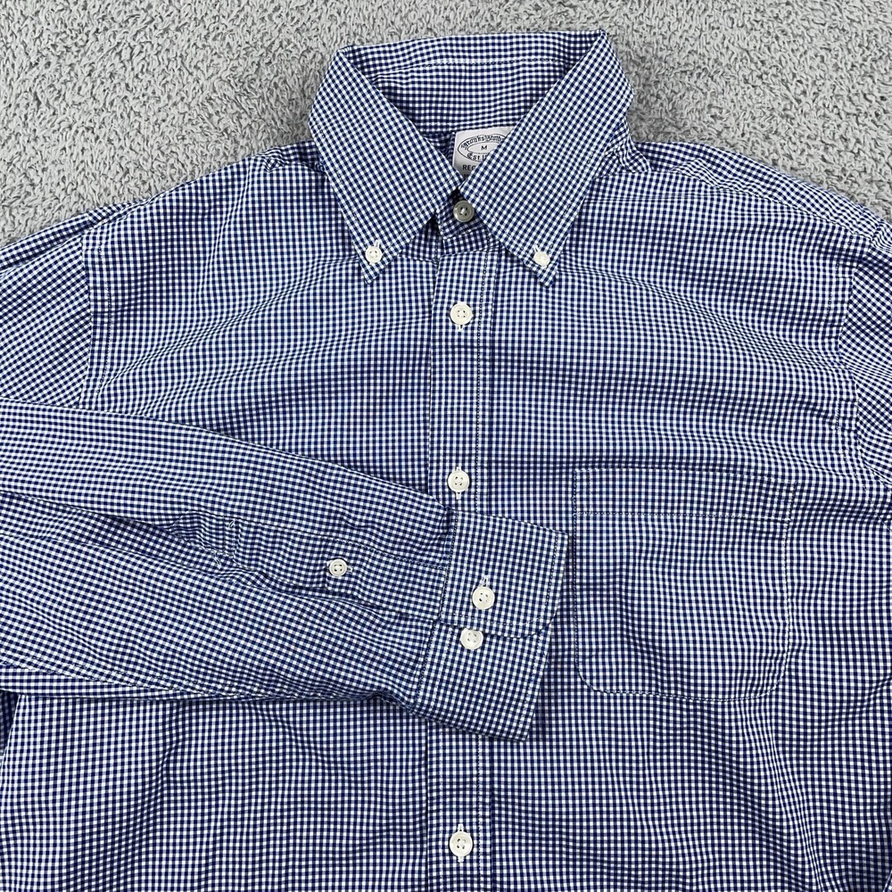 Brooks Brothers Shirt Mens Medium Blue Check Regent Fit Stretch Button Down - Picture 1 of 7